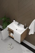Teta Home Astana 65 cm MDF Gövde Membran Kapak Banyo Dolabı Seti  Atlantik Çam-Beyaz thumbnail 3