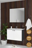 Teta Home Torino 65 cm MDF Gövde Membran Kapak Banyo Dolabı Seti  Antrasit-Beyaz thumbnail 1