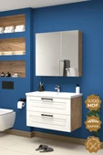 Teta Home Floransa 80 cm MDF Gövde Membran Kapak Banyo Dolabı Seti  Atlantik Çam- Beyaz thumbnail 1