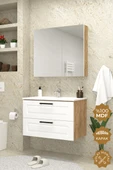 Teta Home Savora 80 cm MDF Gövde Membran Kapak Banyo Dolabı Seti  Atlantik Çam-Beyaz thumbnail 1