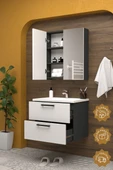 Teta Home Havana 65 cm MDF Gövde Membran Kapak Banyo Dolabı Seti  Antrasit-Beyaz thumbnail 2