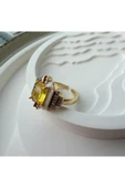 nesdesign Sarı Dikdörtgen Kesim Renkli Sedefli Ayarlanabilir Yüzük thumbnail 2
