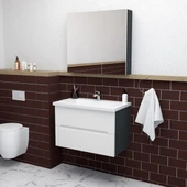 Teta Home Kopenhag 80 cm MDF Gövde Membran Kapak Banyo Dolabı Seti  Antrasit-Beyaz thumbnail 1