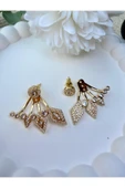 nesdesign Arkadan takmalı Ayarlanabilir Baklava Desen Taşlı Gold Küpe thumbnail 2