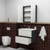 Teta Home Kopenhag 65 cm MDF Gövde Membran Kapak Banyo Dolabı Seti  Antrasit-Beyaz thumbnail 2
