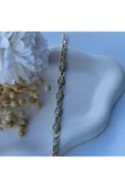 nesdesign 14K Özel Seri Yarım Top Detaylı Taşlı Zincir Bileklik (17+2 cm) thumbnail 2