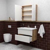 Teta Home Kopenhag 80 cm MDF Gövde Membran Kapak Banyo Dolabı Seti  Atlantik Çam-Beyaz thumbnail 2