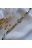 nesdesign 14K Özel Seri Taşlı Kalp Figürlü Zincir Bileklik (17+2 cm) thumbnail 2