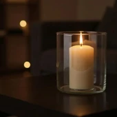 EL İşçiliği Silindir Cam Vazo 10 cm Genişlik 10 Cm uzunluk thumbnail 2