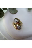 nesdesign Birbirine Sarılmış Üzeri Taş Gold Yüzük thumbnail 1