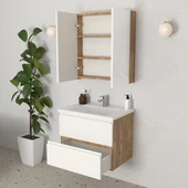 Teta Home Granada 65 cm MDF Gövde Membran Kapak Banyo Dolabı Seti  Atlantik Çam- Beyaz thumbnail 2