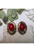 nesdesign Kırmızı Oval Gold Detay Küpe thumbnail 1