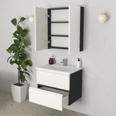 Teta Home Granada 65 cm MDF Gövde Membran Kapak Banyo Dolabı Seti  Antrasit-Beyaz thumbnail 2