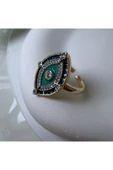 nesdesign Kenarları Lacivert Taşlı Turkuaz Göz Yüzük (Gold) thumbnail 2