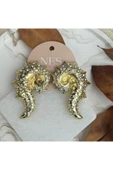 nesdesign Gold Rengi Taşlı Deniz Kabuğu ZR Model Küpe thumbnail 1