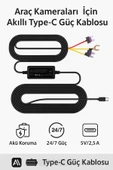 Coverzone 3 Metre Type-C Araba Hardwire Güç Kablosu 12/24V-5V Dönüştürücü Park Modu Destekli thumbnail 1