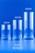 EL İşçiliği Silindir Cam Vazo , Mumluk 3 Lü Set 10 Cm genişlik ,(15-20-25Cm) Uzunluk thumbnail 3