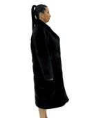 Büyük Beden Kürklü Düğmeli Şişme Uzun Oversize Kadın Kaban thumbnail 9