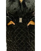 Büyük Beden Gerçek Kürk Yaka Kemerli Kapitone Uzun Kol Oversize Kadın Kaban thumbnail 5