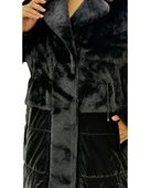 Büyük Beden Kürklü Düğmeli Şişme Uzun Oversize Kadın Kaban thumbnail 10