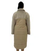 Büyük Beden Kürklü Düğmeli Şişme Uzun Oversize Kadın Kaban thumbnail 4