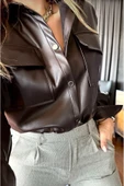 TANE TASARIM Cepli Deri Gömlek Acı Kahve 024 thumbnail 1