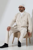 Erkek Keten İkili Safari Takım - Hac ve Umre Kıyafeti Krem (SFA) thumbnail 8