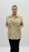 Büyük Beden Kapitone Düğmeli Cepli Fermuar Detaylı Viskon Oversize Kadın Yelek thumbnail 2