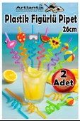 Figürlü Pipet 2 Adet Sevimli Renkli Kıvrımlı Pipet 26 cm Dekoratif Kokteyl Yıkanabilir Emoji Çocuklar İçin thumbnail 1