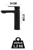 Lavabo Bataryası Sabit Model Siyah Renk Ağır Tip Lüks Banyo Lavabosu Musluğu Musluk Armatür thumbnail 2