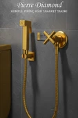 Taharet Takımı Pirinç Malzeme WC Taharet Matik ve Ara Musluğu Gold / Altın Renk thumbnail 1