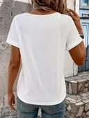 Kadın Kısa Kollu V Yakalı şerit Detaylı Viskon Bluz thumbnail 2