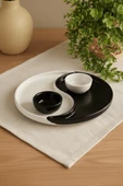 Özel Tasarım 2 li Siyah Beyaz Seramik Çerez Sos Kahvaltı Tabağı Sunum Seti MIT1269 thumbnail 1