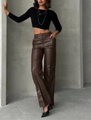 Zr deri palazzo pantolon kahve h24654 thumbnail 2