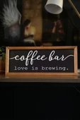 Kahve Köşesi Siyah Coffee Bar Love Is Brewing Ahşap Çerçeve 50 x 110 thumbnail 1
