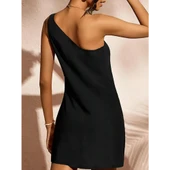 Lucky Life Kadın Tek Omuz Askılı Krep Mini Elbise thumbnail 5