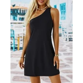 Lucky Life Kadın Tek Omuz Askılı Krep Mini Elbise thumbnail 4