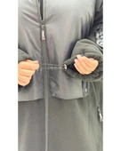 Büyük Beden Kapüşonlu Kürk Detaylı Yünlü Uzun Kol Oversize Kadın Kaban thumbnail 6