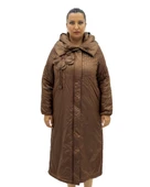 Kapüşonlu Çiçek Fiyonk Detaylı Uzun Kollu Oversize Kadın Uzun Kaban thumbnail 2