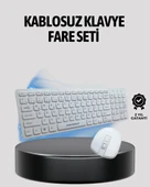 Beyaz Kablosuz Klavye Fare Seti Kablosuz Fare USB Alıcı PC Uyumlu thumbnail 2