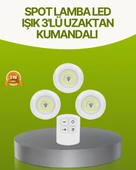 Uzaktan Kumandalı 3 Lü Kablosuz Led Spot Lamba Seti Yapışkanlı Pratik Kullanım thumbnail 1