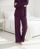 Kadın %100 Pamuk Bürümcük Kumaş Gömlek Yaka Uzun Kol Pijama Takımı-Oversize Salaş Kalıp Geniş Paça thumbnail 5