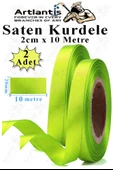Açık Yeşil Kurdele Saten 2 Cm 10 Metre 2 Adet Saten Kurdela Parlak Hediye ve Süsleme Şeridi Süs Paketleme Çiçek Saç El thumbnail 1