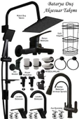 Mutfak Lavabo Banyo Bataryası Musluk Armatür Batarya Siyah Banyo Duş Seti Robot Duş Aksesuarlı Set thumbnail 1