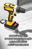 Metal Dişli 24W Akülü Matkap -Çift Bataryalı ve LED Çalışma Işığı ile Tam Set thumbnail 1