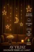 Sarkıt Ledli Ay Yıldız Perde Led Işık 3 Metre Yılbaşı Işığı Led Işık Saçak Led Yılbaşı Perde Ledi  Birbirine Eklenebilir thumbnail 4