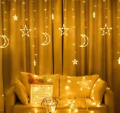 Sarkıt Ledli Ay Yıldız Perde Led Işık 3 Metre Yılbaşı Işığı Led Işık Saçak Led Yılbaşı Perde Ledi  Birbirine Eklenebilir thumbnail 1