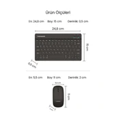 Siyah Kablosuz Klavye Ve Mouse Seti thumbnail 5