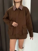 Astarlı yaka detaylı artos ceket kahve st2651019 thumbnail 5