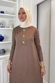 Güneş Triko Elbise Sütlü Kahve thumbnail 2